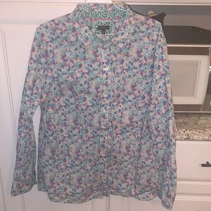 Talbots Floral Button Down Collared Long Sleeve Shirt Size XL